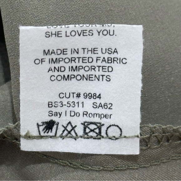 Show Me Your Mumu Say I Do Romper Satin Wrap Ruffle Moss Green Small NWT Bridal - Picture 8 of 13